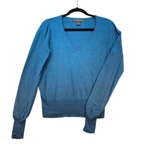 EXPRESS DESIGN STUDIO Silk Cashmere Blend V Neck Sweater Blue Size M